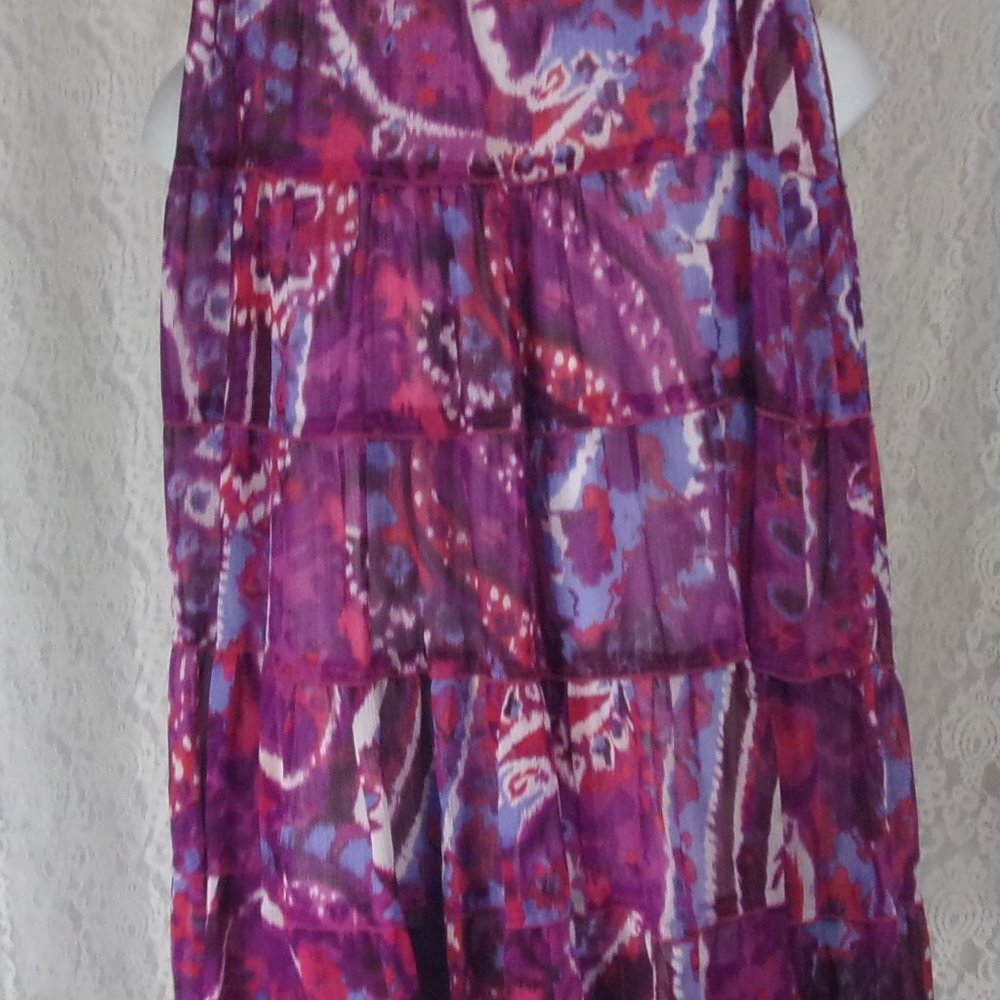 DFA Purple Blue Berry Print midi/maxi tiered ruffle skirt